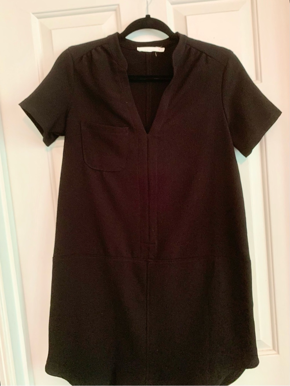 Lush Minimalist Black V Neck Shift Dress
